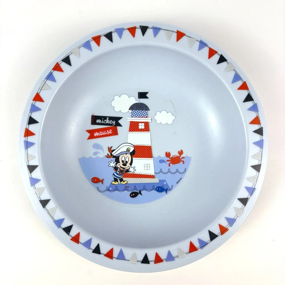 Disney Mickey Minnie Mouse Ahoy Deep Baby Feeding Bowls Blue Pink Nautical Light